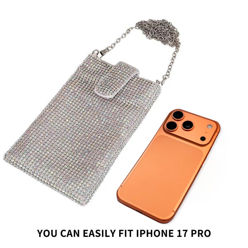 JUANALINE Evening Handbags Clutch Purses for Women Metal mesh Small Crossbody Bag Cell Phone Purse Wallet in Silver - Image 5